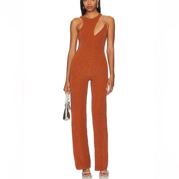 NWT Lovers and Friends Kiki Jumpsuit Copper knit flares one piece Revolve XS - Picture 1 of 12